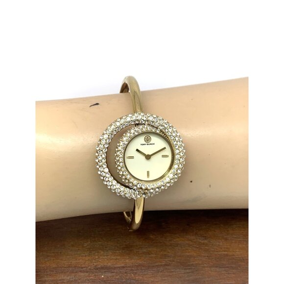 Tory Burch Women's Watch TBW7026 Cream Dial Quartz Bangle Swirl Gems Gold Steel - Picture 12 of 15
